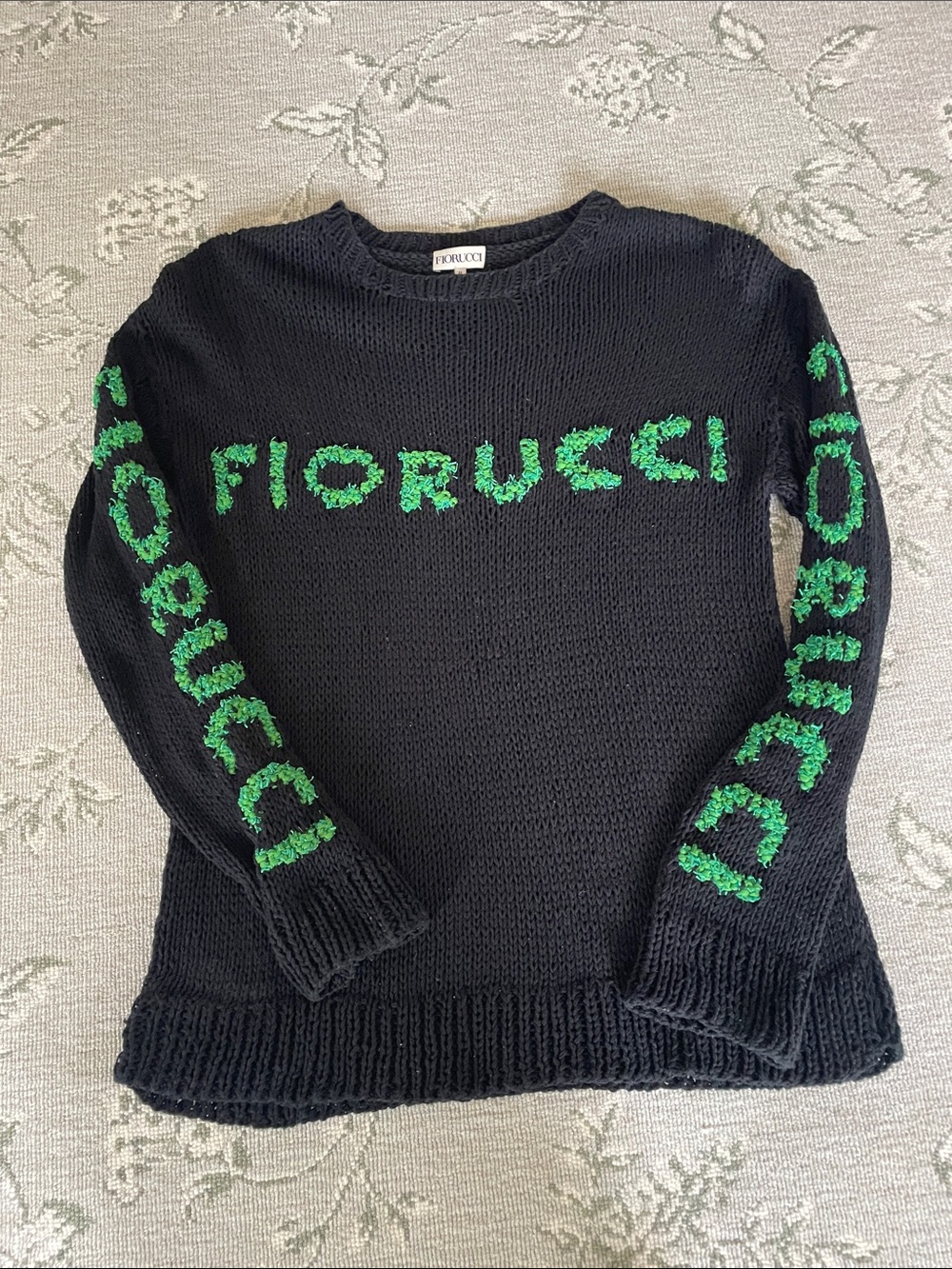 Fiorucci Black Crewneck Sweater with Green Logo